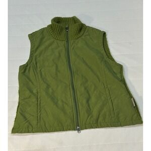 Columbia Womens XL Green Quilted Puffer Vest Knit Collar Sleeveless Jacket